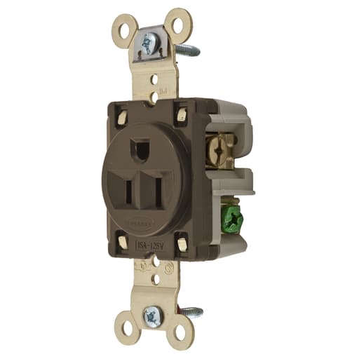 Hubbell Wiring Device - Hubbell HBL5261 15 Amp 125 Volt 2-Pole 3-Wire NEMA 5-15R Brown Single Straight Blade Receptacle
