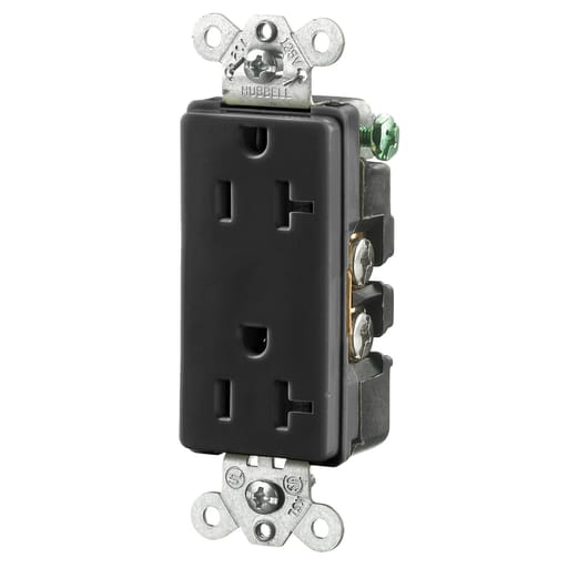 Hubbell Wiring Device - Hubbell HBL2162BK 20 Amp 125 Volt 2-Pole 3-Wire NEMA 5-20R Black Decorator Straight Blade Receptacle