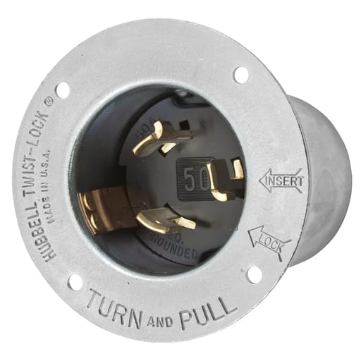 Hubbell Wiring Device - Hubbell HBL3775 50 Amp 600 VAC/250 VDC 3-Pole 4-Wire Zinc Plated Steel Flanged Inlet