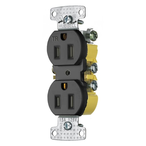 Hubbell Wiring Device - Hubbell Wiring Devices RR15SBKTR 125 Volt 15 Amp Black Tamper Resistant Duplex Receptacle