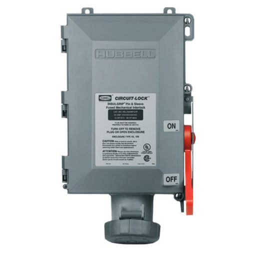 Hubbell Wiring Device - Hubbell HBL460MIF5W Pin & Sleeve IEC Fused Circuit-Lock® Mechanical Interlock, 50A 3P4W, 3ø 600V, IP66, NEMA 4X, 12