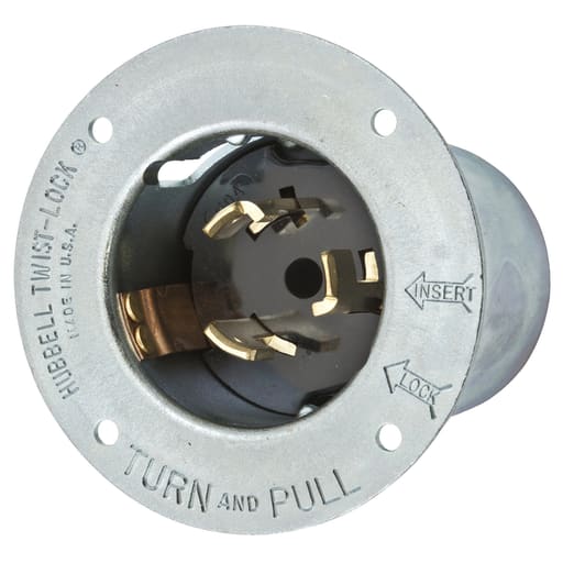 Hubbell Wiring Device - Hubbell CS8375 50 Amp 250 VAC 3-Phase 3-Pole 4-Wire Nylon Cover Flanged Inlet
