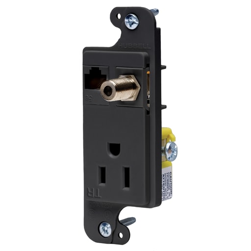 Hubbell Wiring Device - Hubbell RJ650BKTR JLOAD® Multimedia Floor Box Outlet w/ (1) Cat5e, (1) F-Connector, (1) 15A 125V Receptacle - Black