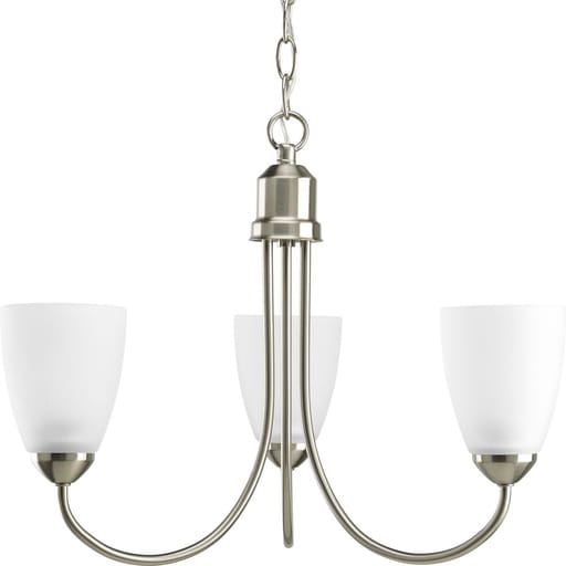 Progress Lighting - Progress P4440-09 Gather Collection Three-Light Brushed Nickel Etched Glass Traditional Chandelier Light