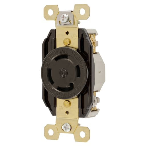 Hubbell Wiring Device - Hubbell HBL2770 30 Amp 347/600 VAC 4-Pole 4-Wire NEMA L20-30R Black Single Flush Locking Receptacle