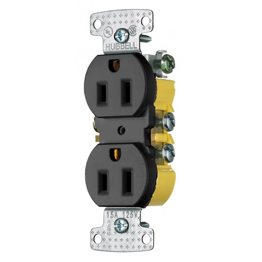 Hubbell Wiring Device - Hubbell Wiring Devices RR15BK 15 Amp 125 Volt 2-Pole 3-Wire NEMA 5-15R Black Duplex Receptacle
