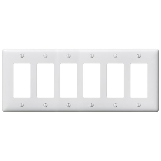 Hubbell Wiring Device - Hubbell NP266W 6-Gang White Nylon Standard 6-Decorator Switch Wallplate