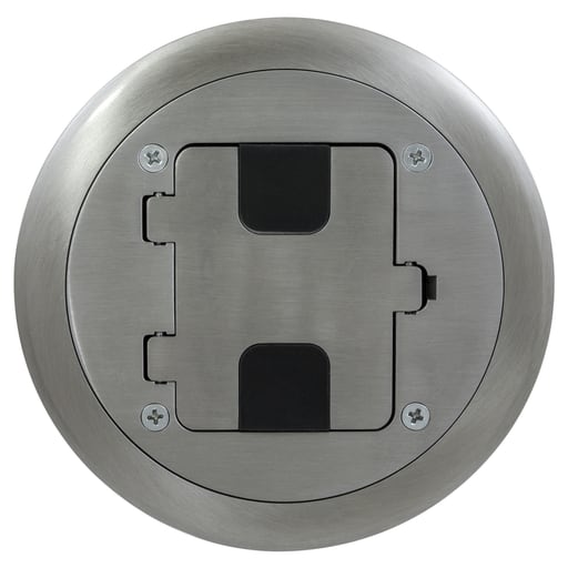 Hubbell Wiring Device - Hubbell RF406ALU Flange & Hinged Door Cover Assembly w/ Receptacle, 15A 125V NEMA 5-15R - Brushed Aluminum