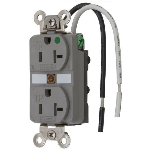Hubbell Wiring Device - Hubbell HBL8300SGGYA 20 Amp 125 Volt 2-Pole 3-Wire NEMA 5-20R Gray Straight Blade Duplex Receptacle