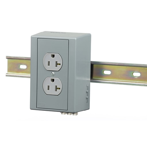 Hubbell Wiring Device - Hubbell DRUB20 20 Amp 125 Volt NEMA 5-20R Gray Din Rail Utility Box Duplex Receptacle