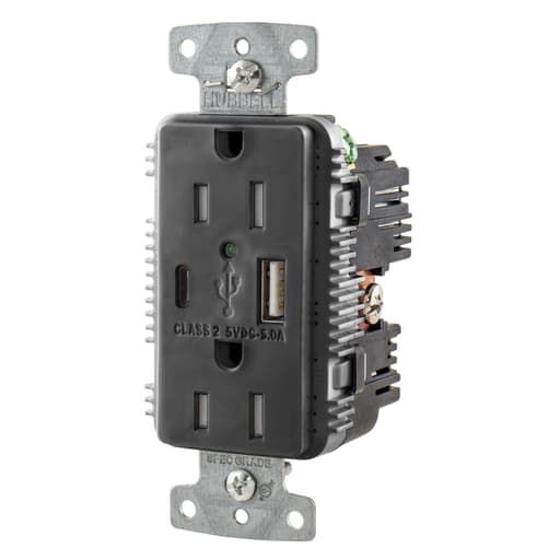 Hubbell Wiring Device - HWDK USB15AC5BK RCPT DUP 15A 125V 5
