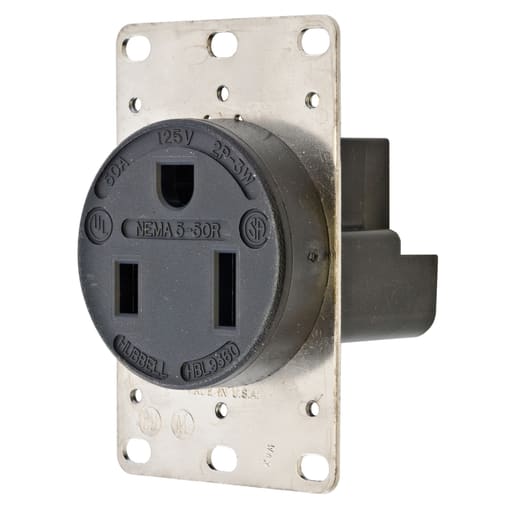 Hubbell Wiring Device - Hubbell HBL9360 50 Amp 125 Volt 2-Pole 3-Wire NEMA 5-50R Black Straight Blade Receptacle