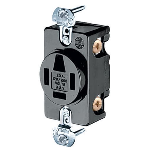 Hubbell Wiring Device - Hubbell HBL7250 20 Amp 120/208 VAC 4-Pole 4-Wire NEMA 18-20R Black Single Straight Blade Receptacle