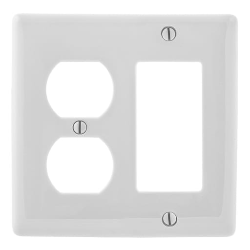 Hubbell Wiring Device - Hubbell NPJ826W 2-Gang White Nylon Medium 1-Decorator Switch 1-Duplex Receptacle Combination Wallplate