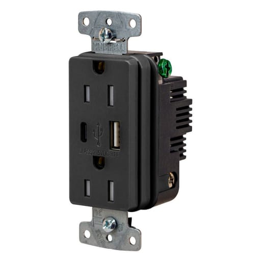 Hubbell Wiring Device - HWDK USB15ACBK RCPT DUP 15A125V 3.1