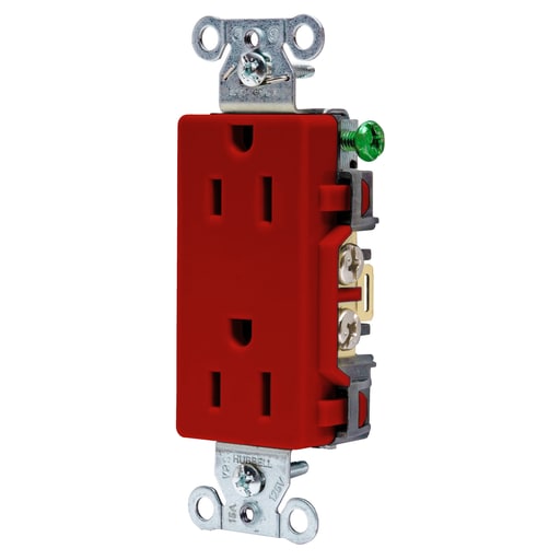 Hubbell Wiring Device - Hubbell DR15RDECO Receptacle, COMM GRD, 15A 125V, 5-15R, R