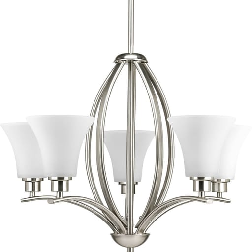 Progress Lighting - Progress P4490-09 Joy Collection Five-Light Brushed Nickel Etched White Inside Glass Traditional Chandelier Light