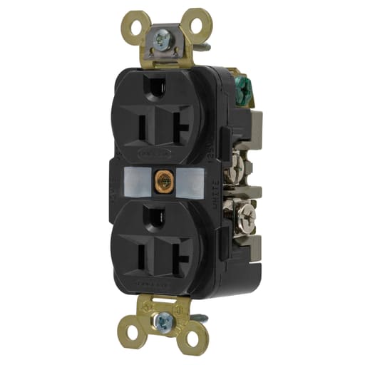 Hubbell Wiring Device - Hubbell HBL5362BK 20 Amp 125 Volt 2-Pole 3-Wire NEMA 5-20R Black Straight Blade Duplex Receptacle