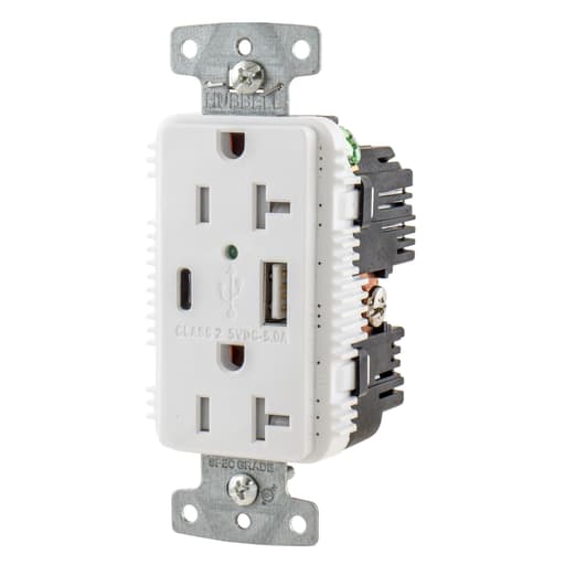Hubbell Wiring Device - HWDK USB20AC5W RCPT DUP 20A 125V 5A