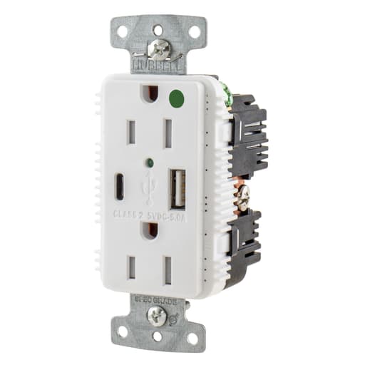 Hubbell Wiring Device - HWDK USB8200AC5W RCPT HG DUP 15A 12