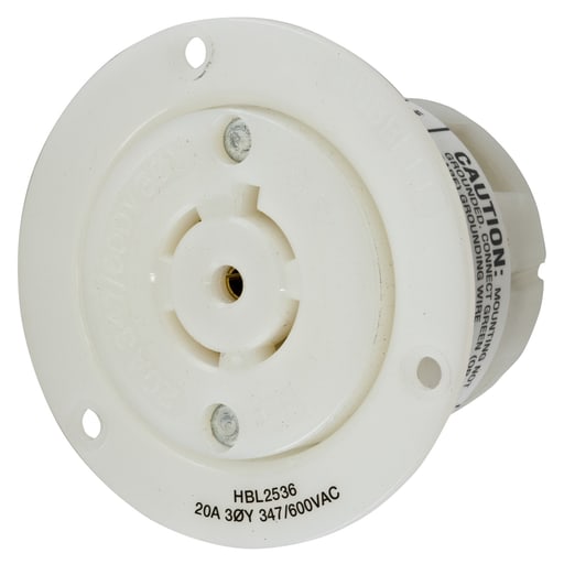 Hubbell Wiring Device - Hubbell HBL2536 Locking Flanged-Receptacle, 20A 347/600V, L23-20R, WH