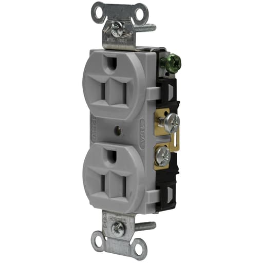 Hubbell Wiring Device - Hubbell CRF15GRYDUP Receptacle, COM FG, 15A 125V, 5-15R, GY
