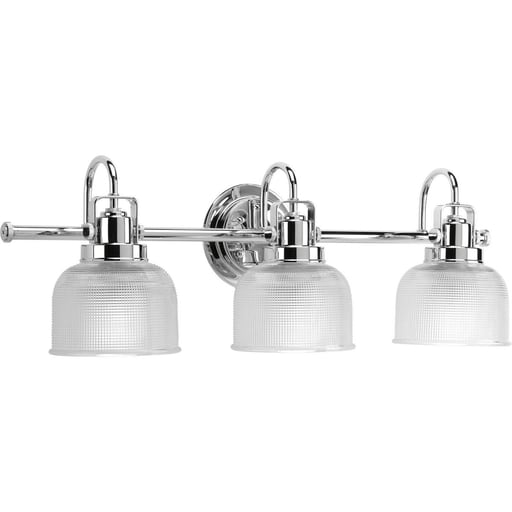 Progress Lighting - Progress P2992-15 Archie Collection Three-Light Polished Chrome Clear Double Prismatic Glass Coastal Bath Vanity Light