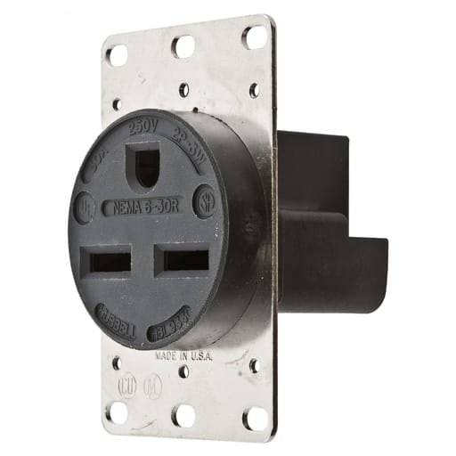 Hubbell Wiring Device - Hubbell HBL9330 Black 30A 250V Single Flush Heavy-Duty Receptacle