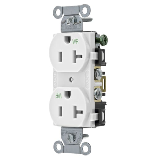 Hubbell Wiring Device - Hubbell BR20WHIWR 20 Amp 125 Volt 2-Pole 3-Wire NEMA 5-20R White Nylon Straight Blade Duplex Receptacle