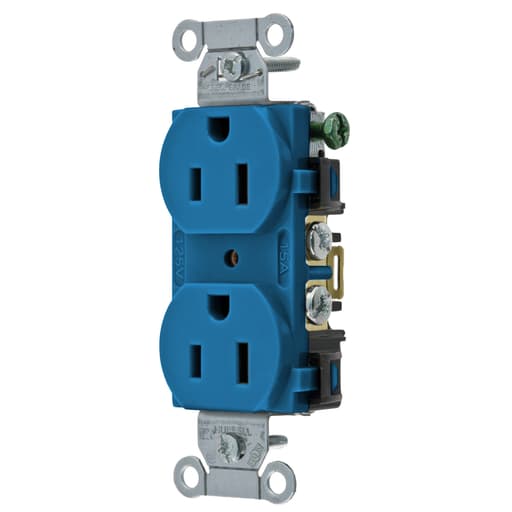 Hubbell Wiring Device - Hubbell BR15BL Receptacle, DUP SB, COM GRD, 15A 125V, B/S, BL