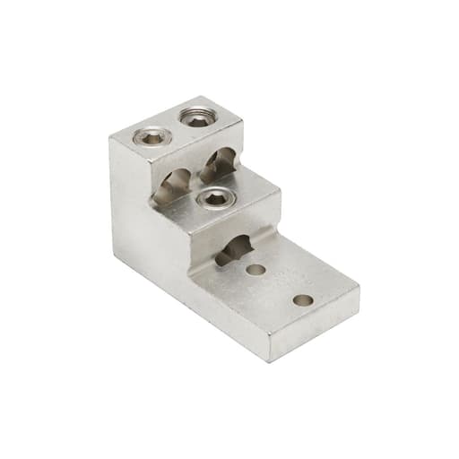 Burndy - Burndy K21A36U2 Aluminum Universal Terminal, 2 Hole, Three: 2 AWG (Str)-600 kcmil, 3/8" Stud, 138" Stud Hole Spacing, 3 Screws, Al/Cu Rated, Tin Plated