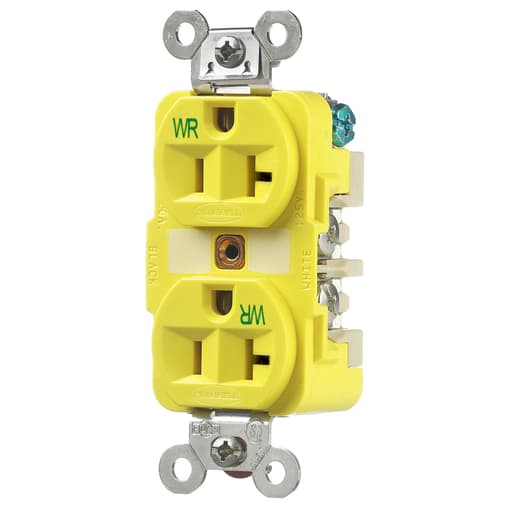 Hubbell Wiring Device - Hubbell HBL53CM62 Yellow 20A 125V Duplex Receptacle - Corrosion Resistant. Extra Heavy Duty Industrial Series
