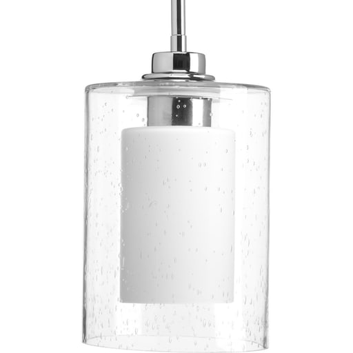 Progress Lighting - Progress P500018-015 Double Glass One-Light Polished Chrome Etched White Inside/Seeded Glass Outside Glass Farmhouse Pendant Light