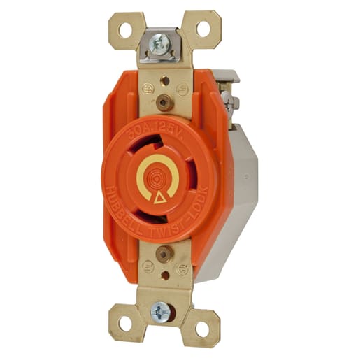 Hubbell Wiring Device - Hubbell IG2610 30 Amp 125 Volt 2-Pole 3-Wire NEMA L5-30R Orange Isolated Ground Locking Single Receptacle