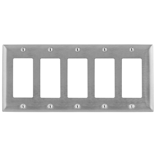 Hubbell Wiring Device - Hubbell SS265 5Gang Wall Plate, Decorator, Standard - 302/304 Stainless Steel