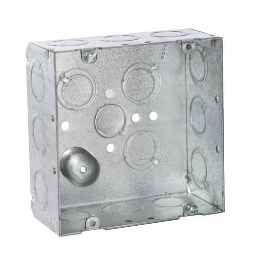 Raco Manufacturing - Raco 257 4-11/16" Steel Square Box, 2-1/8" Deep, 1/2" & 3/4" Side Knockouts, Welded