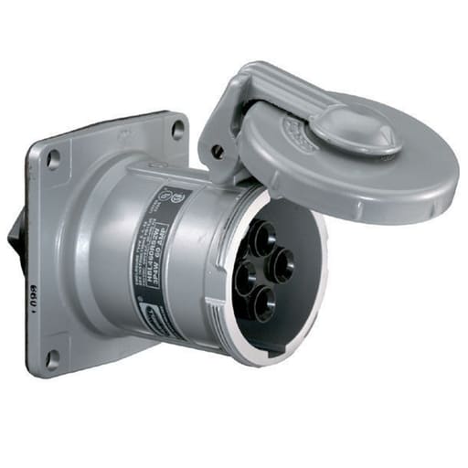 Hubbell Wiring Device - Hubbell HBL460RS1W 60 Amp 600 VAC 250 VDC 3-Pole 4-Wire Style I Watertight IEC Pin and Sleeve Receptacle