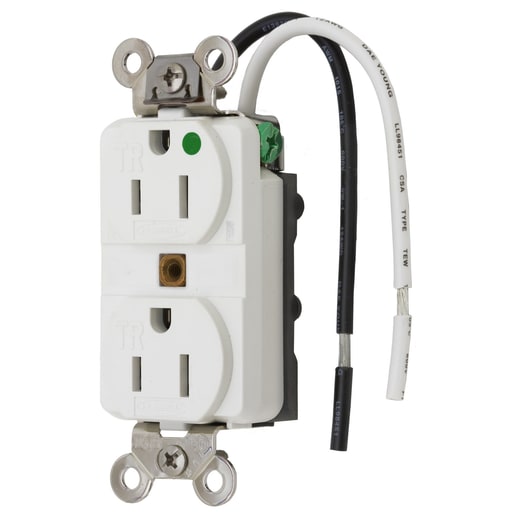 Hubbell Wiring Device - Hubbell HBL8200SGWADUP Receptacle, TAMP-RES, 15A 125V, 5-15R, WH
