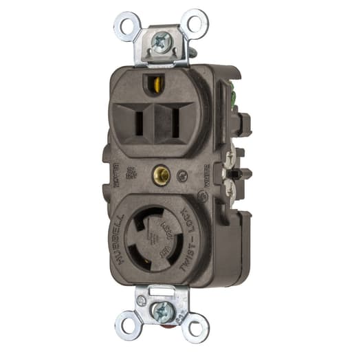 Hubbell Wiring Device - Hubbell HBL4792 15 Amp 125 Volt NEMA L5-15R Brown Locking Combination Receptacle