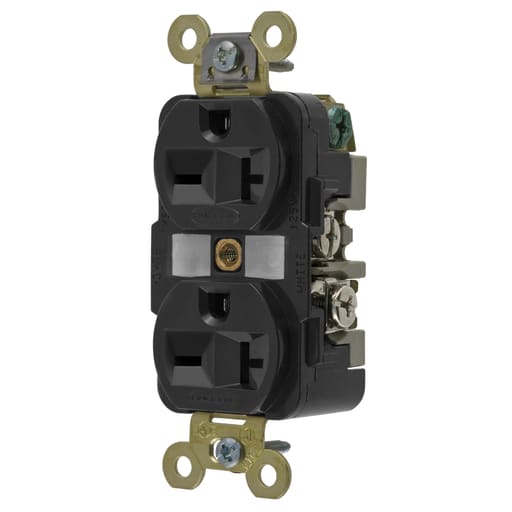 Hubbell Wiring Device - Hubbell HBL5462BKDUP Receptacle, IND GRD, 20A 250V, 6-20R, BK