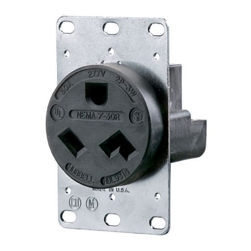 Hubbell Wiring Device - Hubbell HBL9315 30 Amp 277 Volt 2-Pole 3-Wire NEMA 7-30R Black Straight Blade Receptacle