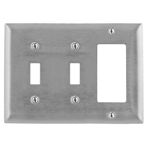Hubbell Wiring Device - Hubbell SS226 3Gang Wall Plate, 2-Toggle / 1-Decorator, Standard - 302/304 Stainless Steel