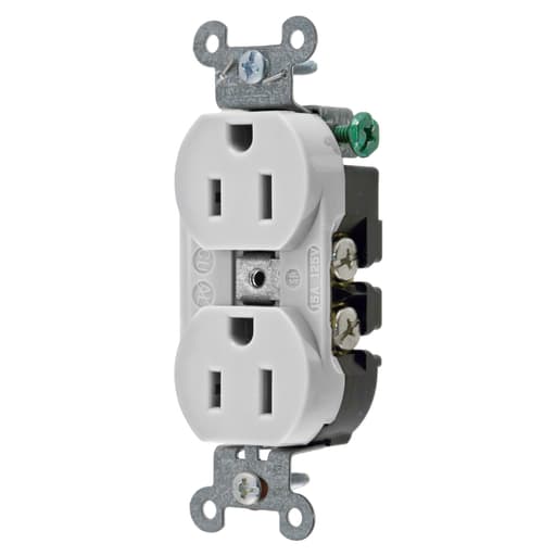 Hubbell Wiring Device - Hubbell 5252AOW 15 Amp 125 Volt 2-Pole 3-Wire NEMA 5-15R White Straight Blade Duplex Receptacle