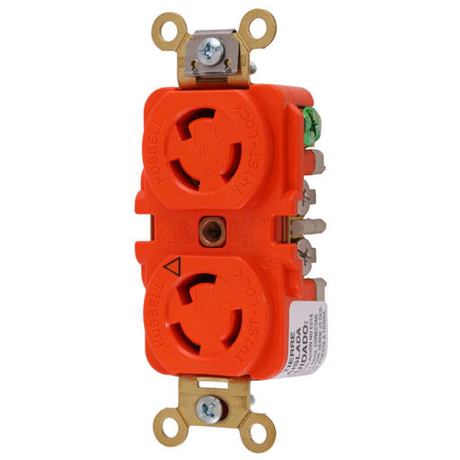 Hubbell Wiring Device - Hubbell IG4700A 15 Amp 125 Volt 2-Pole 3-Wire NEMA L5-15R Orange Isolated Ground Locking Duplex Receptacle