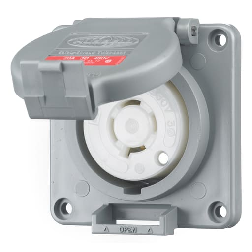 Hubbell Wiring Device - Hubbell HBL2430SW 20 Amp 480 Volt 3-Pole 4-Wire NEMA L16-20R Gray Watertight Locking Receptacle