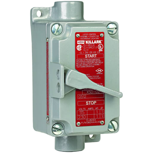 Killark - Killark XSX-42 XSX-Series - Aluminum Feed-Thru Single Gang 2-Pole, Single Phase Manual Motor Starting Switch Unit - Without Overload Protection - Hub Size 1/2Inch