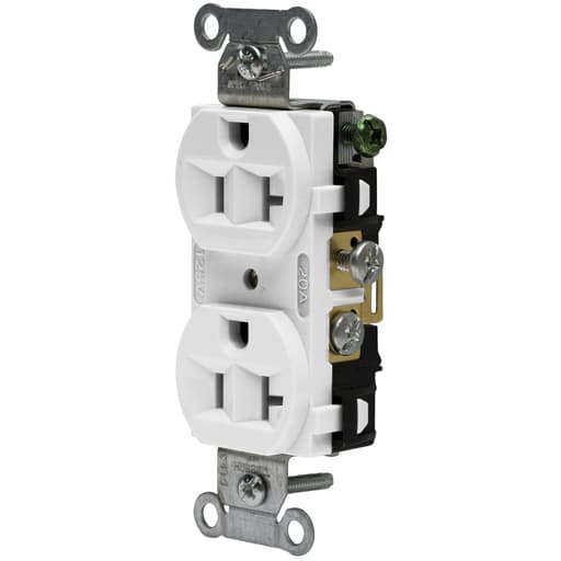 Hubbell Wiring Device - Hubbell CRF20WHI 20 Amp 125 Volt 2-Pole 3-Wire NEMA 5-20R White Straight Blade Duplex Receptacle