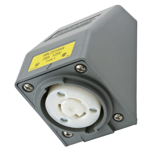 Hubbell Wiring Device - Hubbell HBL2310AR 20 Amp 125 Volt 2-Pole 3-Wire NEMA L5-20R Gray Angle Housing Locking Receptacle