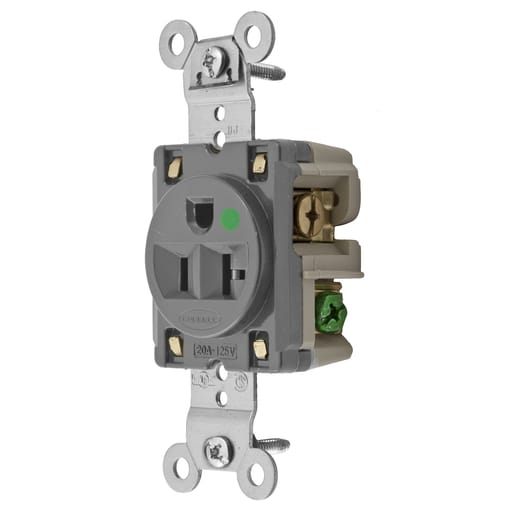 Hubbell Wiring Device - Hubbell HBL8310GY 20 Amp 125 Volt 2-Pole 3-Wire NEMA 5-20R Gray Single Straight Blade Receptacle