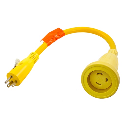 Hubbell Wiring Device - Hubbell HBL61CM22 Marine ADAPT, STR, YL, 30A L TO 15A SB